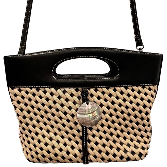 Black Tan Woven Leather Trim Medium Shoulder bag - Picture 1 of 5